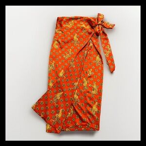 Never Fully Dressed Wrap Satin Tiger Print Orange Wrap MIDI Skirt Size M